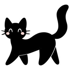 Watercolor illustration of a charming cat face with blushing cheeks and a joyful expression on a black background