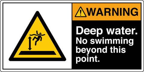 ANSI Z535 Safety Sign Marking Label Symbol Pictogram Standards Warning Deep Water No Swimming Beyond This Point with text landscape Black 02