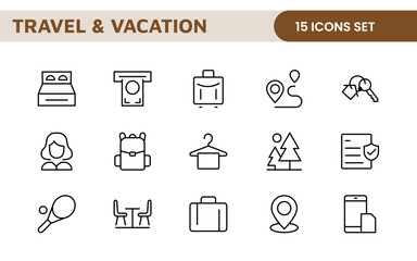 Travel and Vacation Outline Icon illustration. Editable line icon set.