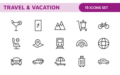Travel and Vacation Outline Icon illustration. Editable line icon set.