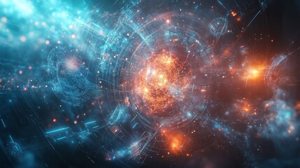 Fototapeta premium AI: Where Human Intelligence Meets Digital Reality - A Fractal Fusion