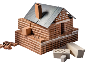 building house - bricks and project for construction industry on a white isolated background. Generative AI.