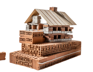 building house - bricks and project for construction industry on a white isolated background. Generative AI.