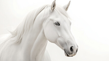 Obraz premium Close-up portrait of a white horse on a white background.