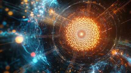 Obraz premium AI's Fractal Future: A Holographic Fusion of Human and Machine Intelligence