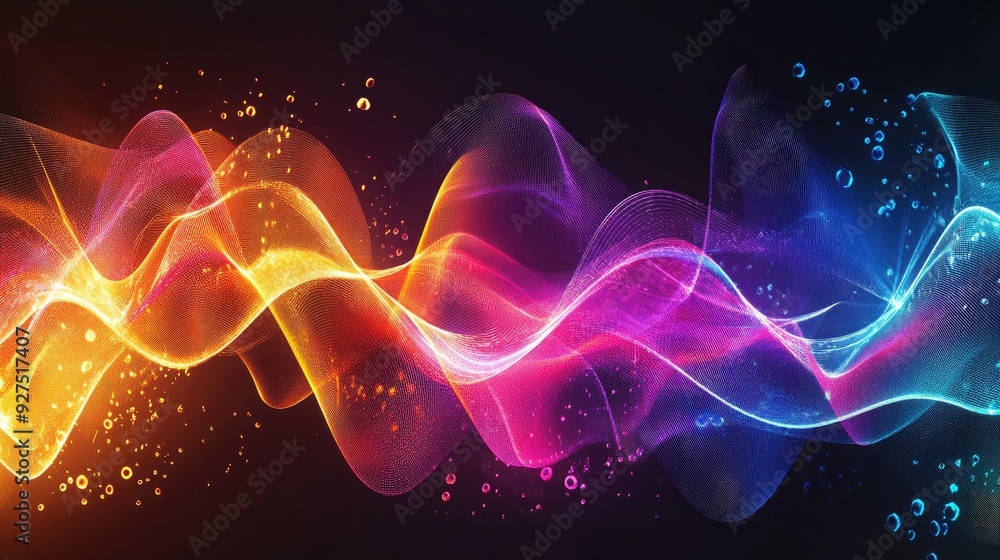 Poster abstract background featuring colorful sound waves illustrating voice and audio energy. bright gradi