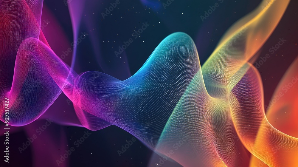 Poster abstract background featuring colorful sound waves illustrating voice and audio energy. bright gradi