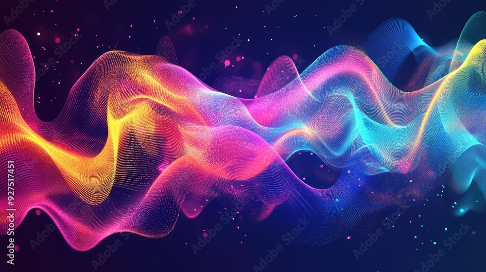 Poster abstract background featuring colorful sound waves illustrating voice and audio energy. bright gradi