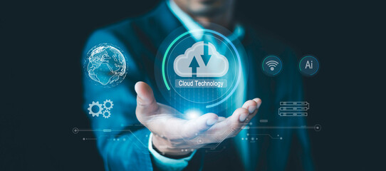 Cloud technology, Global network digital Ai systems exchange of information global business on Internet for Telecommunication, download, uploading data information on system network application.