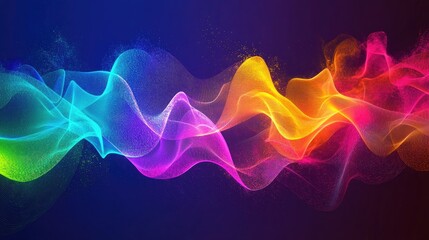 Fototapeta premium Abstract background featuring speaking sound wave lines in a rainbow gradient. Fluid motion with colorful waves representing sound dynamics and energy.