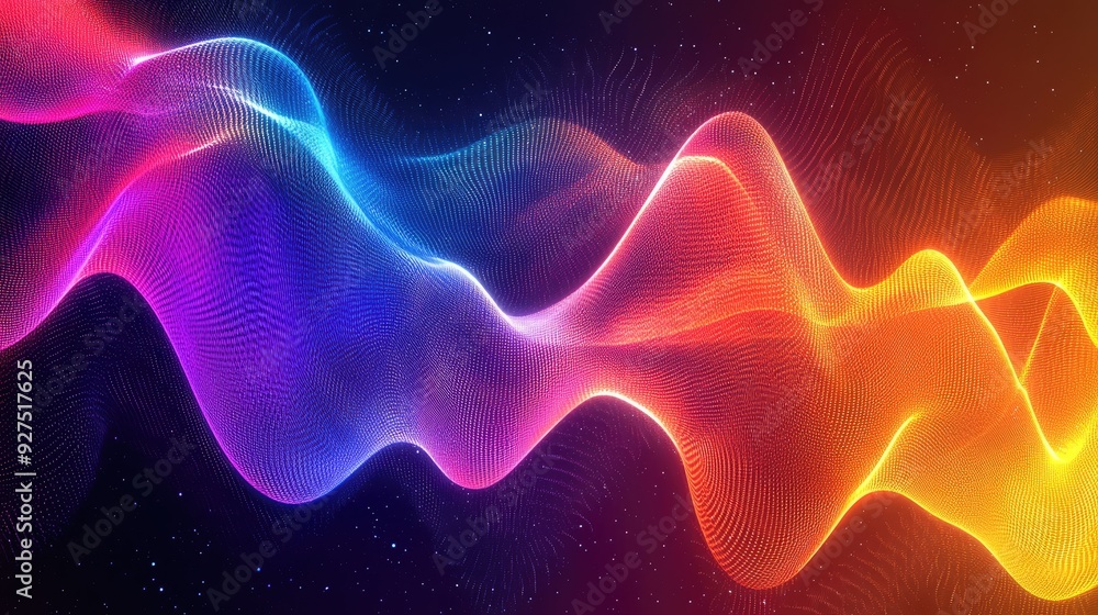 Poster abstract background with colorful sound wave lines in a rainbow gradient. dynamic illustration of sp