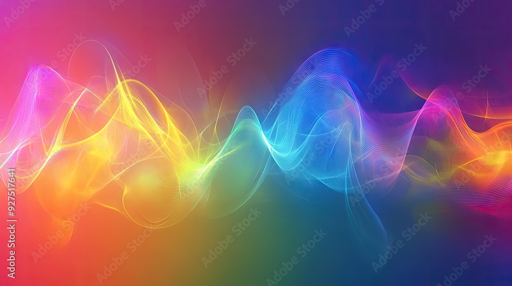 Poster abstract background with colorful sound wave lines in a rainbow gradient. dynamic illustration of sp