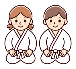 Fototapeta premium Cute cartoon kids martial arts sitting seiza