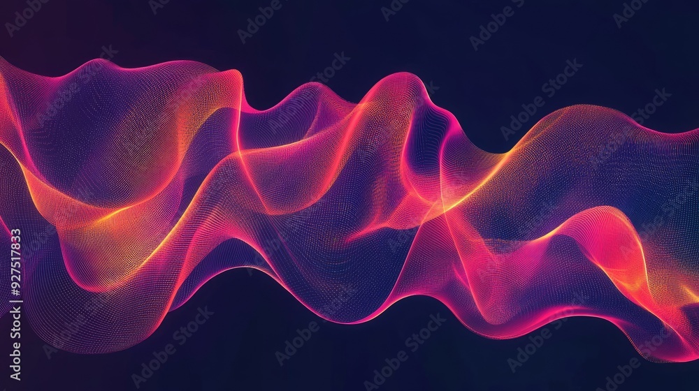 Poster abstract dynamic sound wave pattern with smooth, colorful gradients and rhythmic lines. perfect for 