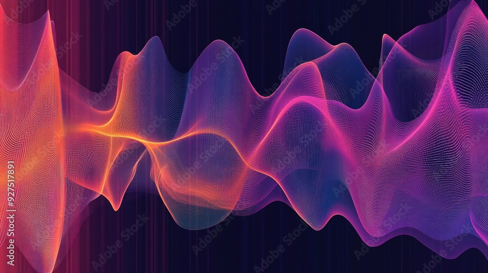 Poster abstract dynamic sound wave pattern with smooth, colorful gradients and rhythmic lines. perfect for 
