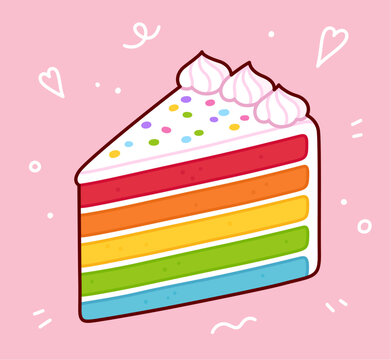 Rainbow birthday cake slice drawing