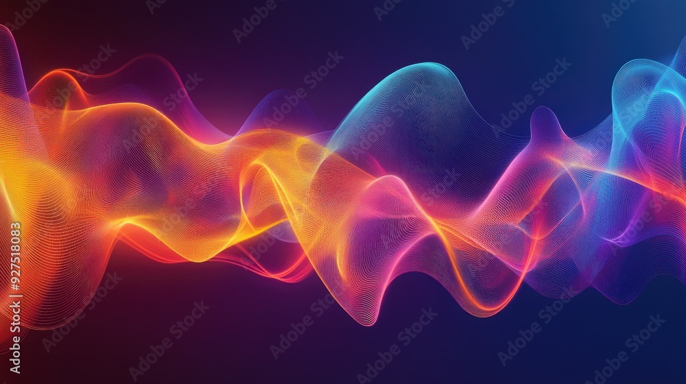 Poster abstract illustration of colorful sound waves capturing audio and voice energy. vibrant gradients an