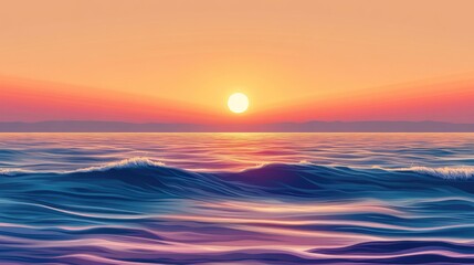 Naklejka premium Artistic vector background of a sunset over the sea, featuring calm waves and warm, inviting colors. Ideal for illustrating the peaceful and artistic beauty of the seascape.