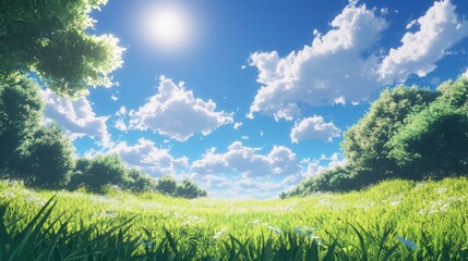 Tranquil Sunny Day with Scattered White Clouds in a Clear Blue Sky