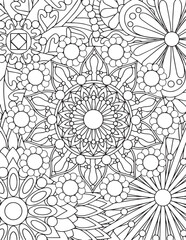 Mandala Adult Coloring Page Stress Free Relaxing Meditation Line Art