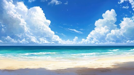 Obraz premium A peaceful beach scene with a clear sky and a few clouds 