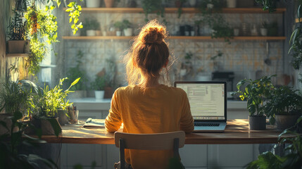 A freelancer enjoying a healthy meal while working from a kitchen table.