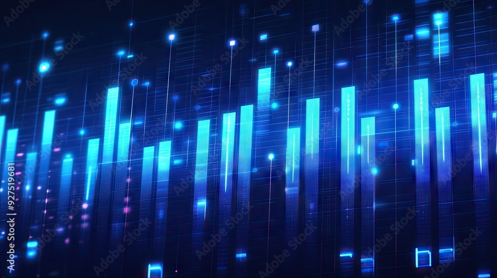 Poster blue music equalizer vector illustration featuring an array of sound bars and waveforms. clean, mode