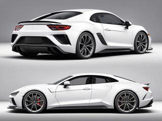 Naklejka premium White sports car viewed from rear and side angles.
