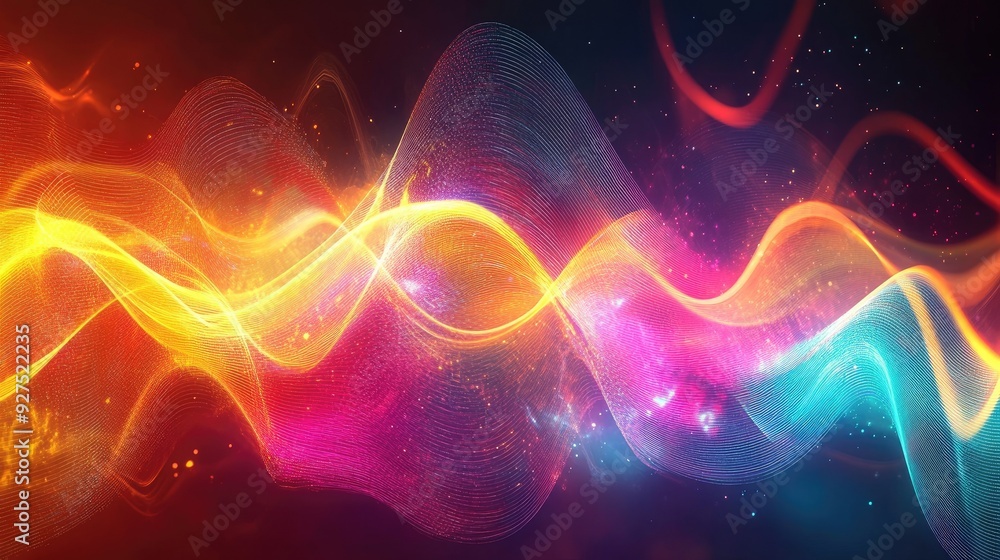 Poster colorful sound wave visualization capturing voice and audio energy. abstract background with bright,