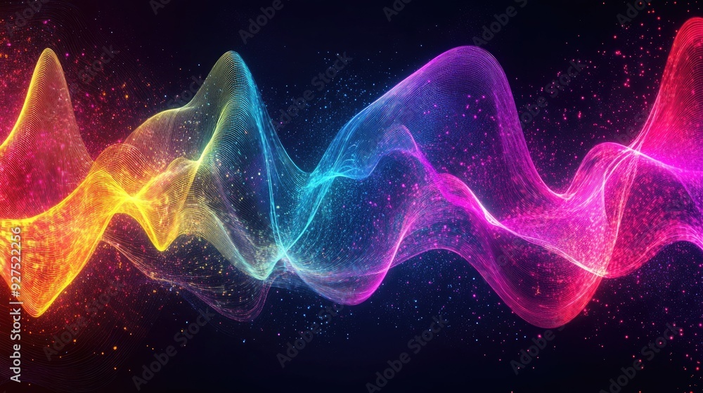 Poster colorful sound wave visualization capturing voice and audio energy. abstract background with bright,