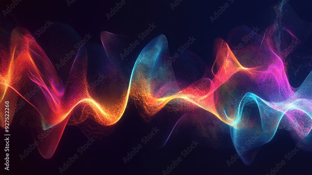 Poster colorful sound wave visualization capturing voice and audio energy. abstract background with bright,