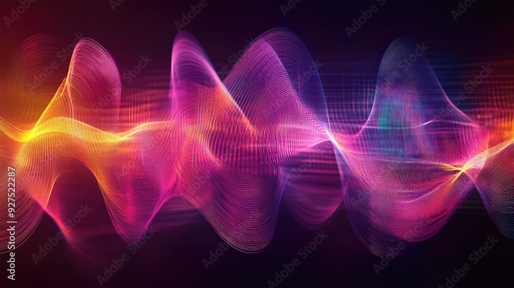 Poster colorful sound wave visualization capturing voice and audio energy. abstract background with bright,
