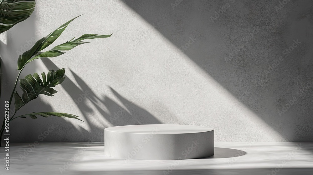 Poster cosmetic product showcase with a clean gray background and elegant podium. perfect for high-end bran