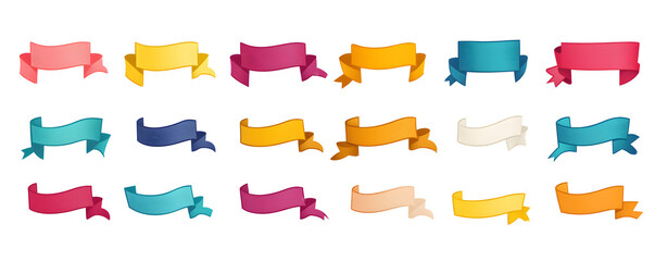 Obraz premium Colorful Vector Ribbon Banners. Set of Ribbons Banners with Label, Tag and Quality Badges. Banners set and colorful Ribbon, isolated on white background. Ribbon Banner in modern simple flat design