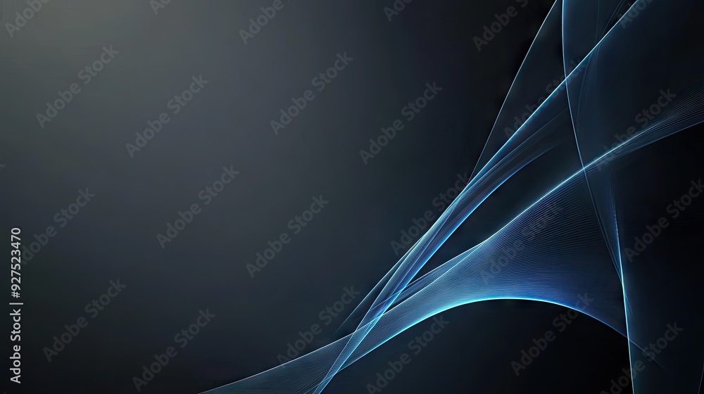 Poster deep grey background with intersecting blue light lines and soft shadows, offering a contemporary an