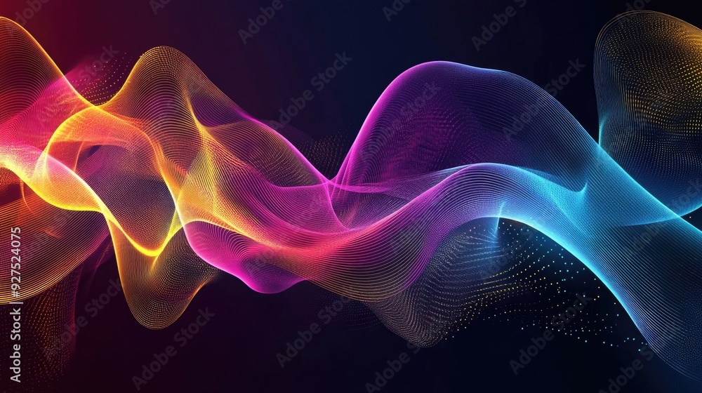 Poster dynamic sound wave illustration with colorful gradients representing voice and audio energy. abstrac