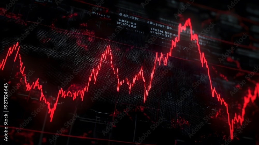 Poster red line chart on a dark background