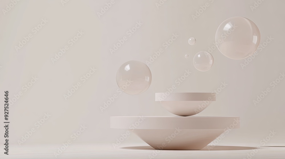 Poster elegant 3d rendering of floating spheres with empty space for product design and branding. minimalis