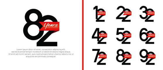 anniversary logotype set. vector design black color with red ribbon can be use for celebration event