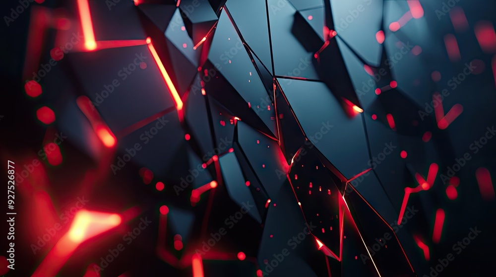Poster futuristic black polygon background with dynamic red light accents, creating a high-tech and abstrac