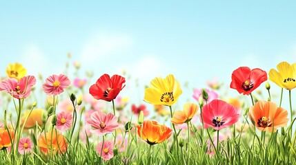 Obraz premium Colorful spring flowers on panoramic banner