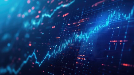 Fototapeta premium Futuristic blue background with a business graph illustrating investment growth and success. Includes financial data, stock market trading charts, and profit trends.