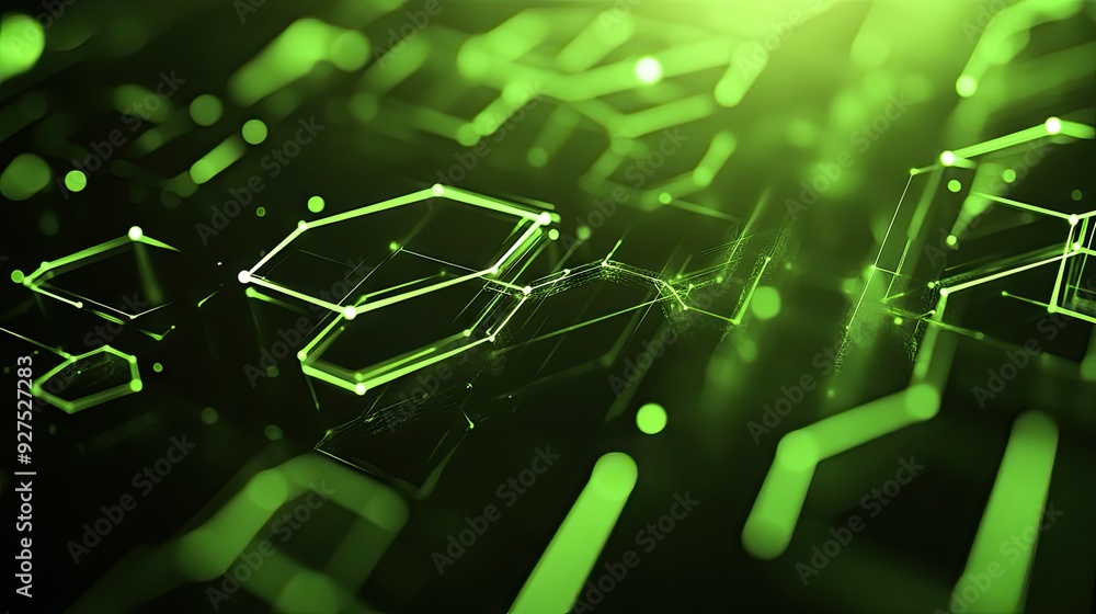 Aufkleber geometric abstract frame background in vibrant green with overlapping hexagons and lines. the dynami