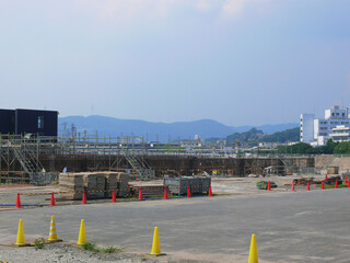 瀬戸内海沿岸の再開発現場基礎工事全景