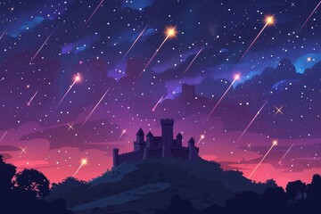Fototapeta premium Castle Under Shooting Stars