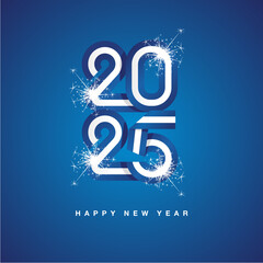2025 New Year continuous Greece ribbon. Abstract white blue flag of Greece in the new shape of 2025 logo with sparkle firework. New Year concept template
