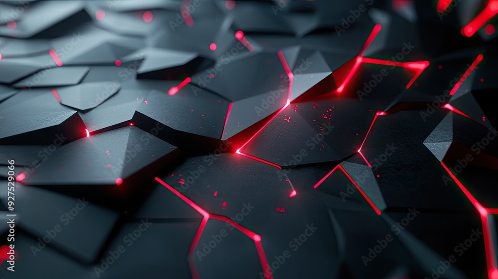 Poster high-tech black polygon surface with dramatic red light patterns, perfect for a cutting-edge and mod