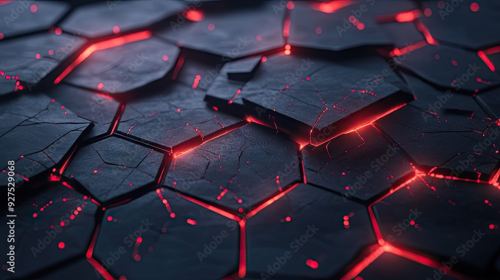 Aufkleber high-tech black polygon surface with dramatic red light patterns, perfect for a cutting-edge and mod