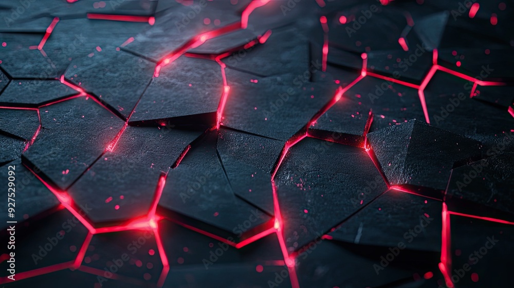 Aufkleber high-tech black polygon surface with dramatic red light patterns, perfect for a cutting-edge and mod