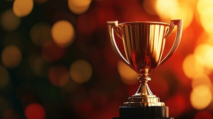 A shiny trophy stands proudly against a colorful background, symbolizing achievement and victory in competitions and events.